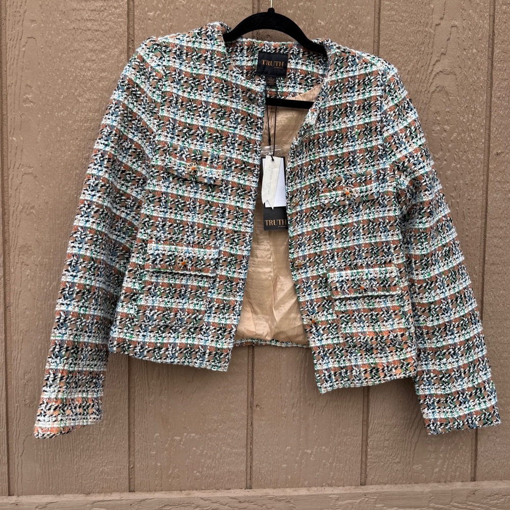 NWT—TRUTH by Republic Sz: 6 cropped tweed blazer in mixed colors - Picture 3 of 13